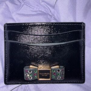 kate spade Black Patent Card Case with Jeweled Bow